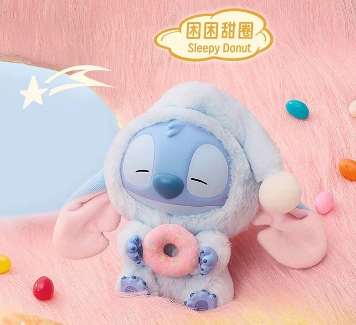 Miniso Top Toy Disney Stitch Eating Something Before Sleep Plush Keychain Single Blind Box