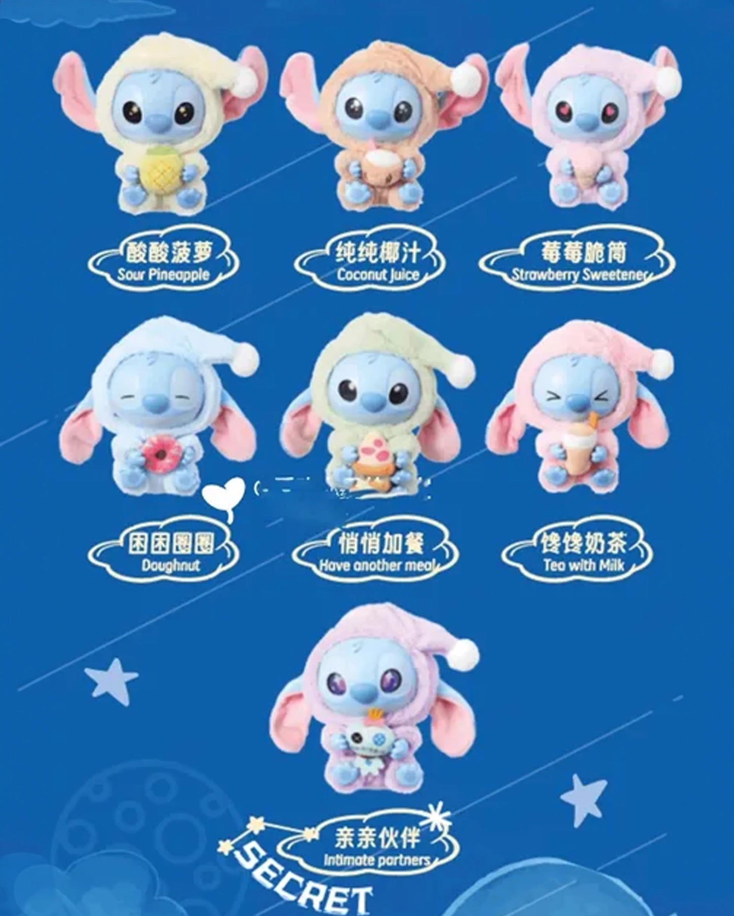 Miniso Top Toy Disney Stitch Eating Something Before Sleep Plush Keychain Single Blind Box