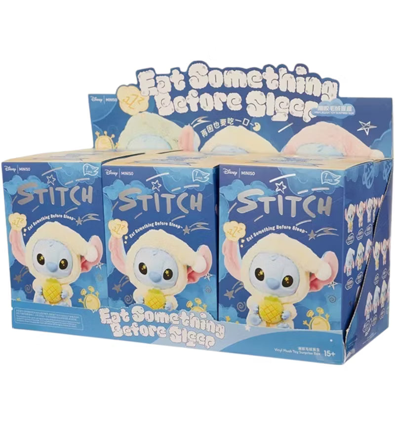Miniso Top Toy Disney Stitch Eating Something Before Sleep Plush Keychain Single Blind Box