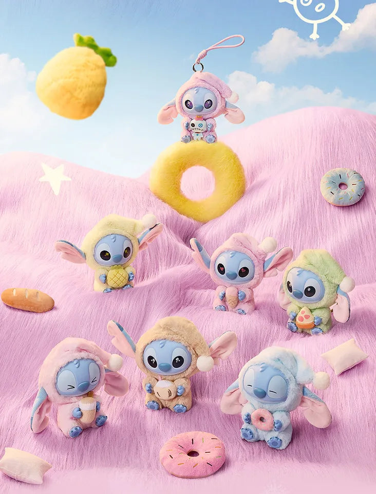 Miniso Top Toy Disney Stitch Eating Something Before Sleep Plush Keychain Single Blind Box